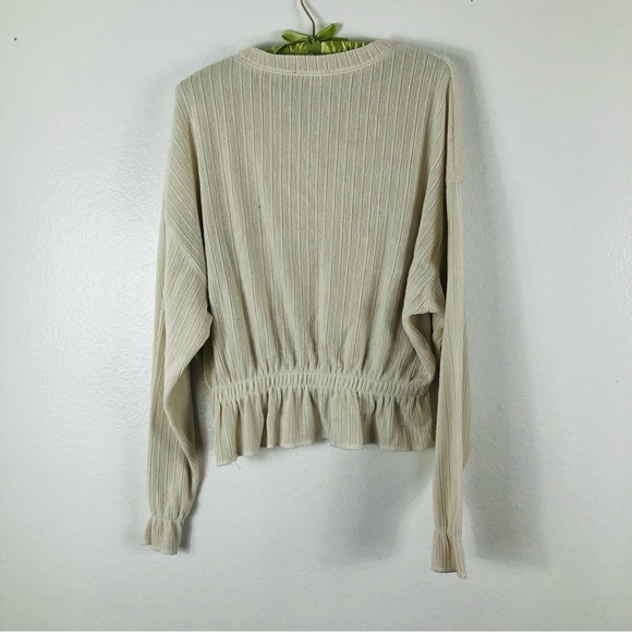 Zara Knit Sweater Ribbed Cinch Waist Long Sleeve Cream Size M Neutral Tone - Picture 7 of 7